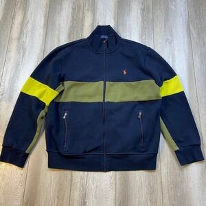 Polo Ralph Lauren Track Jacket Men L Blue Yellow Performance Full Zip Fleece Men